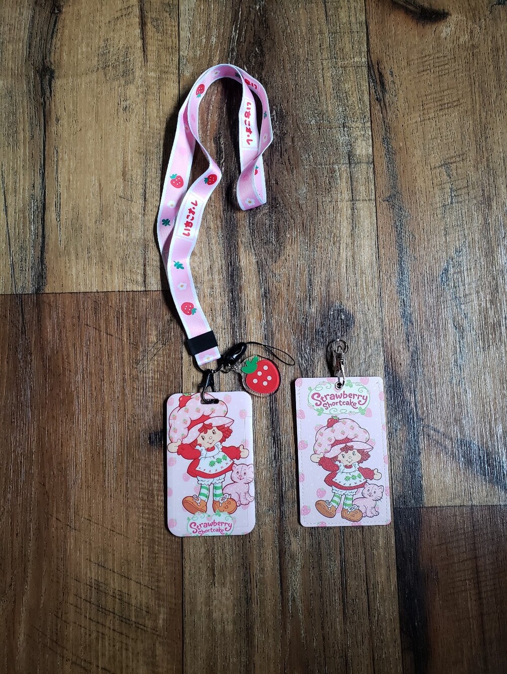 Strawberry Shortcake Pink Character Lanyard with Charm & Credit Card Holder